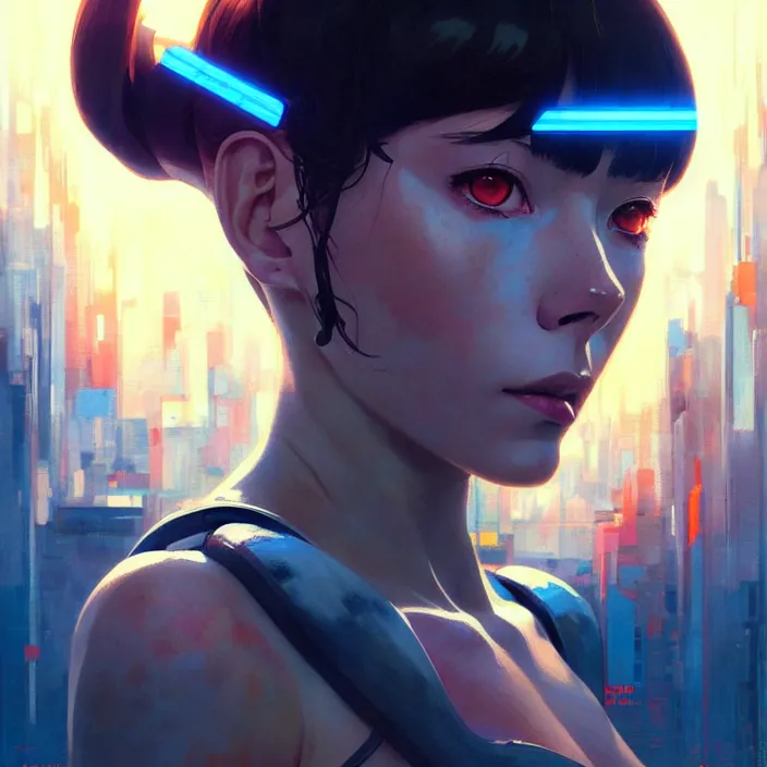 Image similar to cyborg girl | | audrey plaza, fine detail!! anime!! realistic shaded lighting!! poster by ilya kuvshinov katsuhiro otomo ghost - in - the - shell, magali villeneuve, artgerm, jeremy lipkin and michael garmash and rob rey