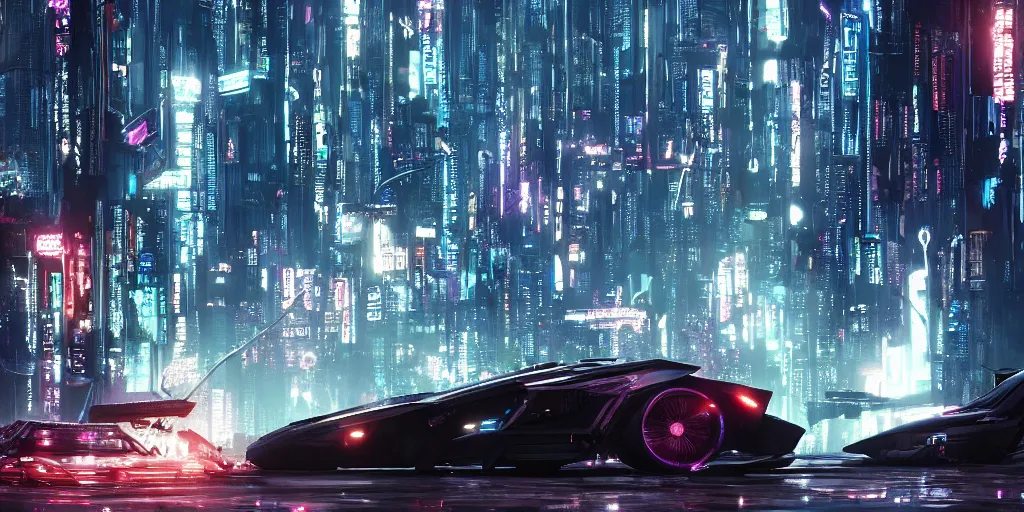Image similar to cyberpunk city, cyberpunk car lamborgini counatch, blade runner style, visual byoperator roger deakins, by neill blomkamp, elysium and altered carbon style, extreamly detailed, by ghost in the shell, by mamoru oshii