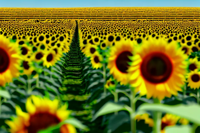 Image similar to a cute little robots at sunflower field. super realistic 8 k render of a elegant, cinematic composition