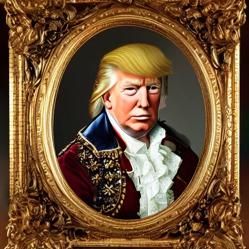 Image similar to photographed portrait of donald trump in baroque clothing, high detail, high definition, 8k