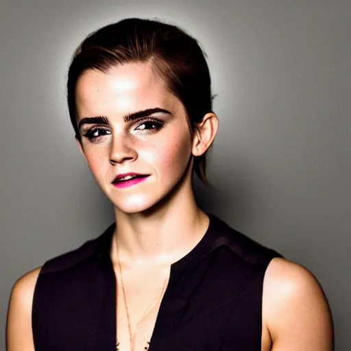 Image similar to A photograph of Emma Watson as a man. Gender switched, Studio lighting