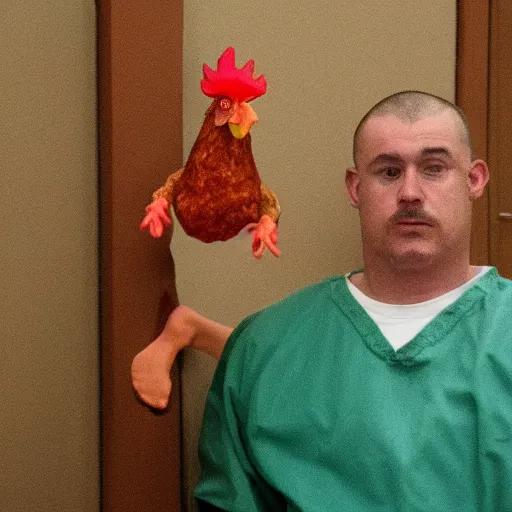 Image similar to inmate with a chicken head