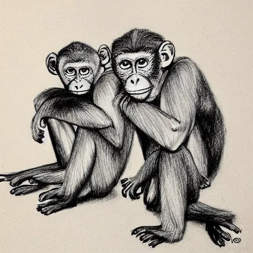 Image similar to a drawing of monkeys by allen williams.