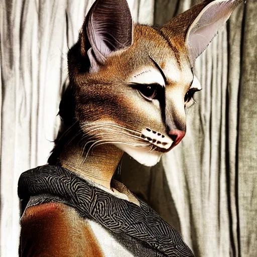 Image similar to photograph of an extremely beautiful Khajiit, high quality fashion photograph by Jeff Bark