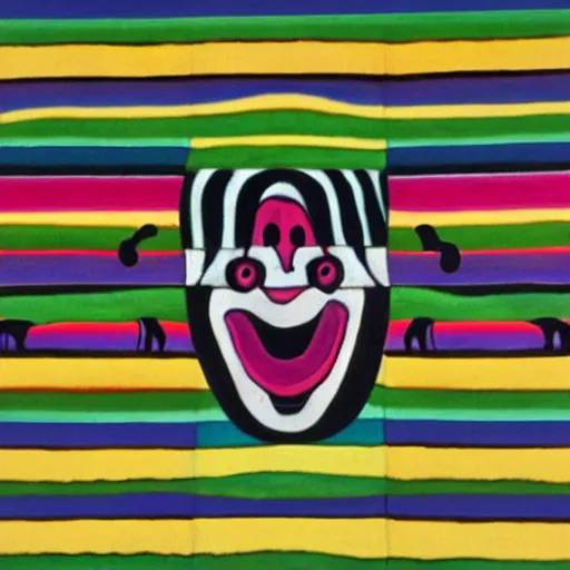 Prompt: laughing zebra. art by judy chicago