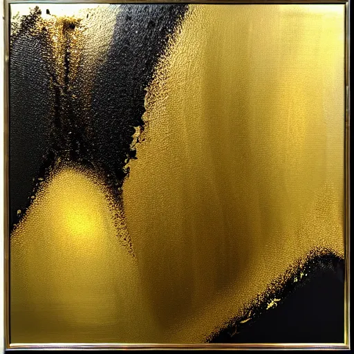 Prompt: a pour painting on canvas, gold black silver colors, abstract, thick paint, glossy, resin coated