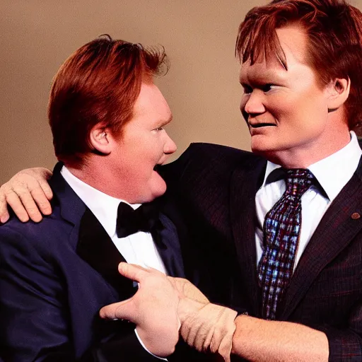 Prompt: conan o'brien and andy richter wrestling, by michelangelo