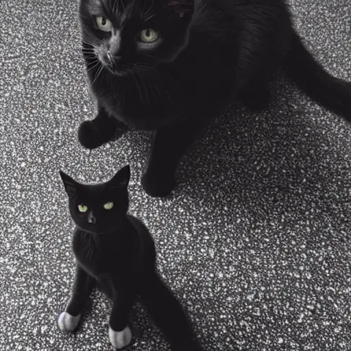 Image similar to a black cat sitting on a tiled floor, longhair, trending on pinterest, shiny eyes, handsome, dark and mysterious, depth of field, dynamic lighting, studio photography, bokeh