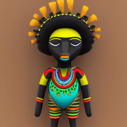 Image similar to african tribal chief vinyl art toy, detailed product photo, 3 d render,