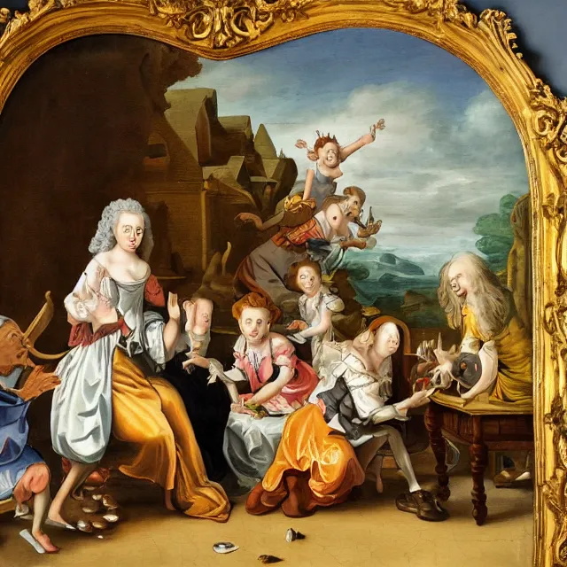 Prompt: baroque dutch painting from 1 6 7 0 of rick and morty