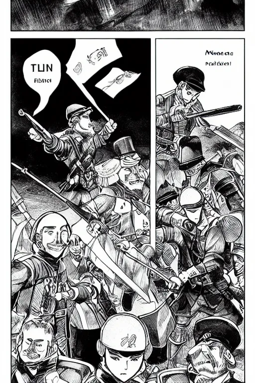 Image similar to manga comic about the crimean war by mengo yokoyari, black and white.