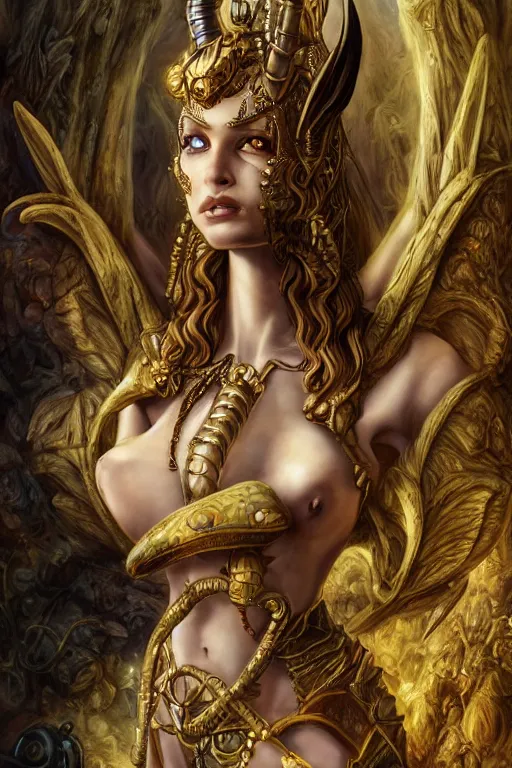 Image similar to Mystical Valkyrie, Portrait of a beautiful female Atlantean Anubis Alien Reptilian Warrior, Realistic, Regal, Refined, Detailed Digital Art, François Boucher, Walt Disney (1937), Oil Painting, Michael Cheval, Steampunk, Highly Detailed, Cinematic Lighting, Unreal Engine, 8k, HD