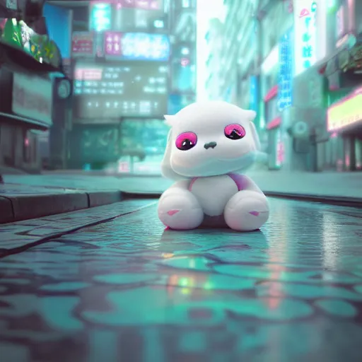 Prompt: cute fumo plush hologram in neo - tokyo, concept art, vray, reflection and caustics