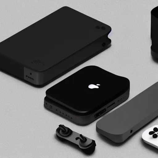 Image similar to if apple designed a game console, product photo, high octane render, single product