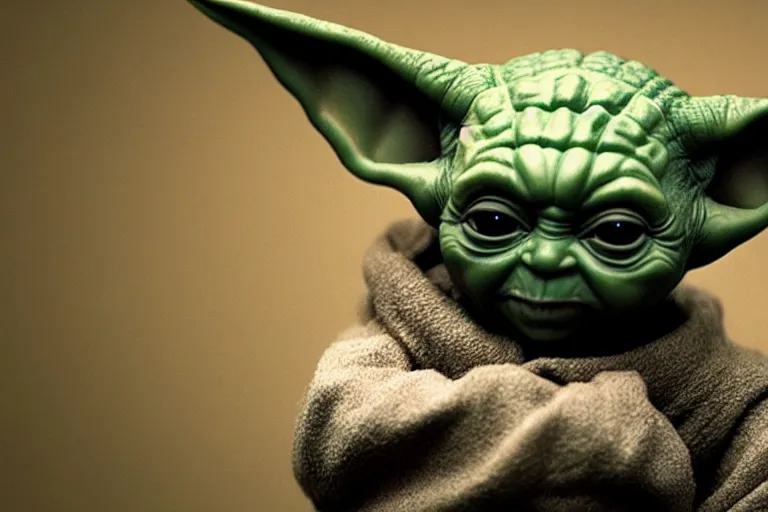 Image similar to Sith Baby Yoda, spot lit, closeup shallow depth of field