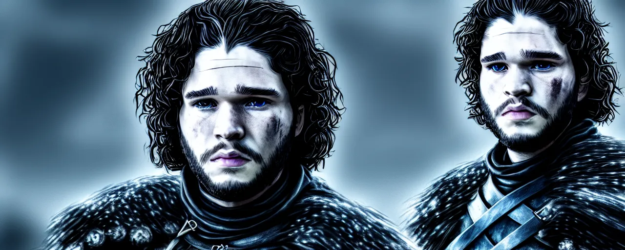 Prompt: portrait of Jon Snow, Game of Thrones, as a cyberpunk dystopia, 4k highly detailed digital art 4k highly detailed digital art