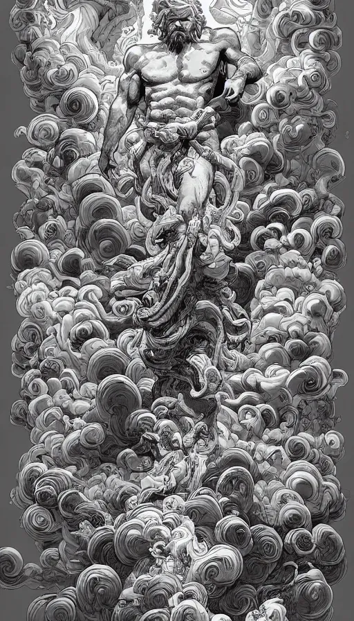 Image similar to zeus, gods, cloudy, highly detailed, digital painting, refreshing, trending on artstation, illustration by james jean