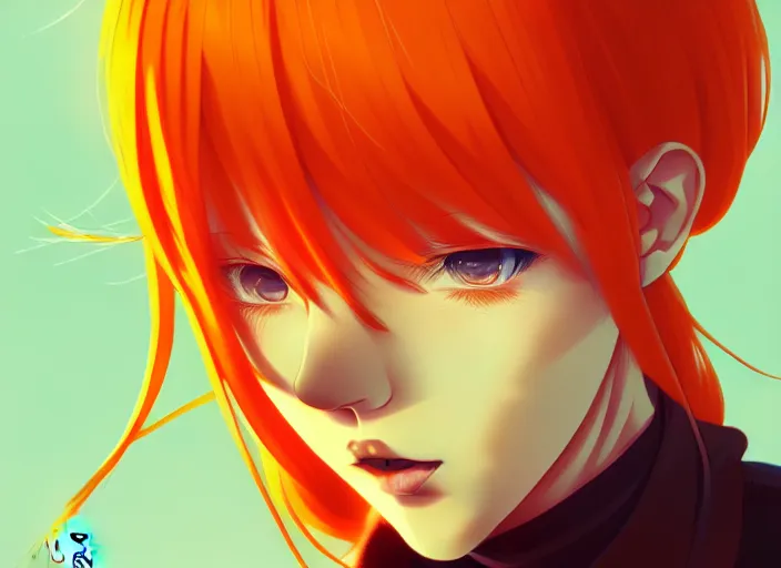 Image similar to anime girl with orange hair in the Soviet pioneer form, manga,katsura masakazu, intricate, detailed, studio lighting, gradation,editorial illustration, matte print, Ilya Kuvshinov, concept art, digital