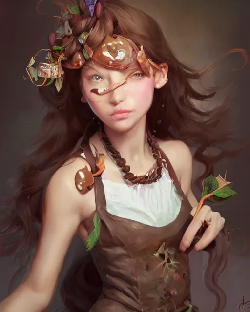 Image similar to a ( girl as personification of chocolate cupcake ), beauty portrait, fantasy bakery, digital art by krenz cushart, laurie greasly, wlop, artgerm, intricate, highly detailed, sharp focus, smooth, epic composition, joyful, unreal engine