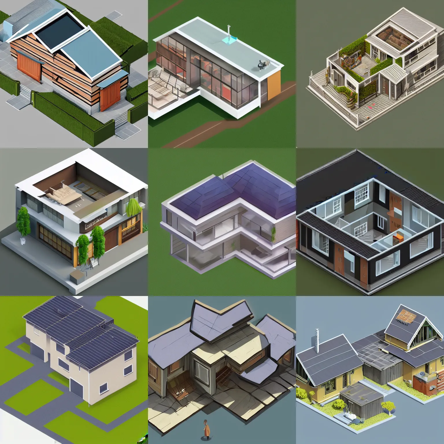 Prompt: isometric modern house, gambrel roof building, concept art, by senior environment artist, featured on polycount, romanesque, 2d game art, isometric, artstation