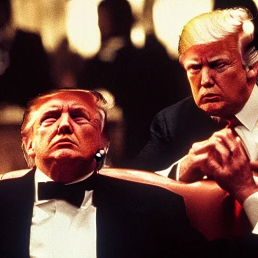 Prompt: donald trump as the godfather. godfather movie. mafia. dark. evil.