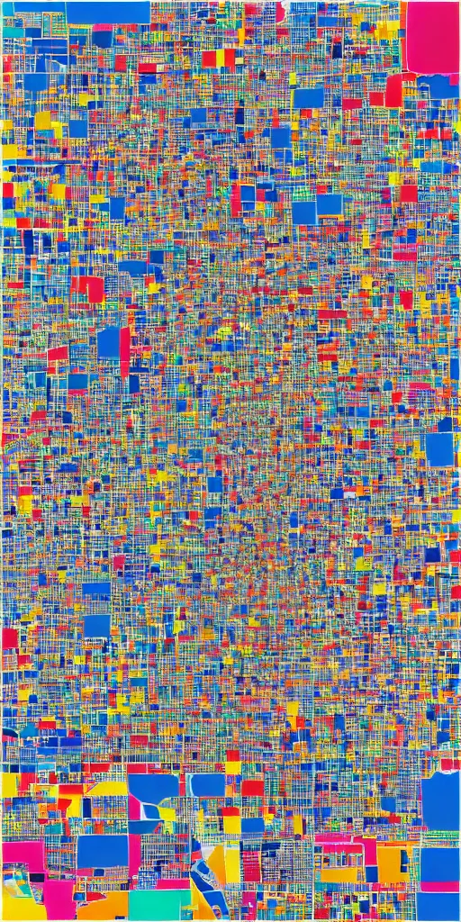 Prompt: maximalist map of world cities made of colorful squares by Piet Mondrian, hyper detailed, geometric