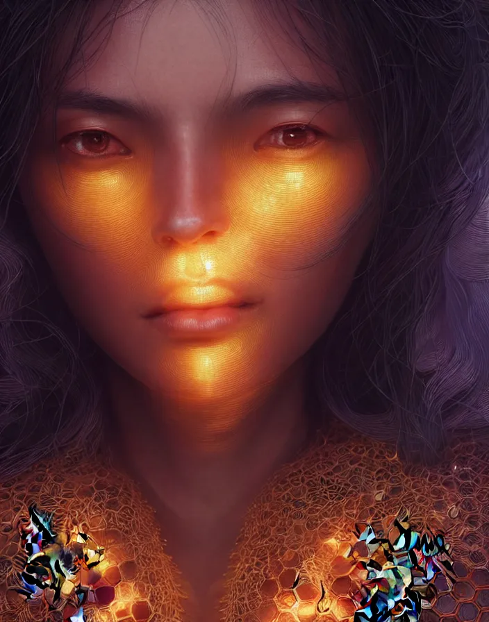 Prompt: bee goddess close-up portrait of bee, burning halo, intricate artwork by Tooth Wu and wlop and beeple, greg rutkowski, very coherent symmetrical artwork, cinematic, hyper realism, high detail, octane render, unreal engine, 8k, Vibrant colors, Smooth gradients, High contrast, depth of field