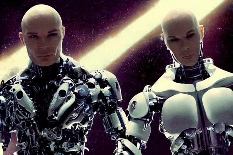 Prompt: cyborg - pitbull mr. worldwide in space, in 2 0 5 5, y 2 k cybercore, industrial low - light photography, still from a ridley scott movie