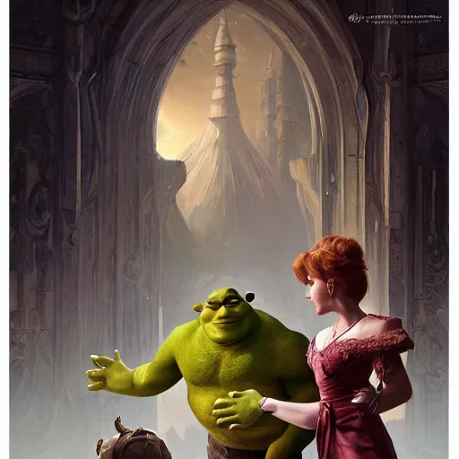 Prompt: Senator Armstrong Shakes hands with Shrek, intricate, stunning, highly detailed, digital painting, artstation, concept art, smooth, sharp, focus, illustration, art by artgerm and greg rutkowski and alphonse mucha