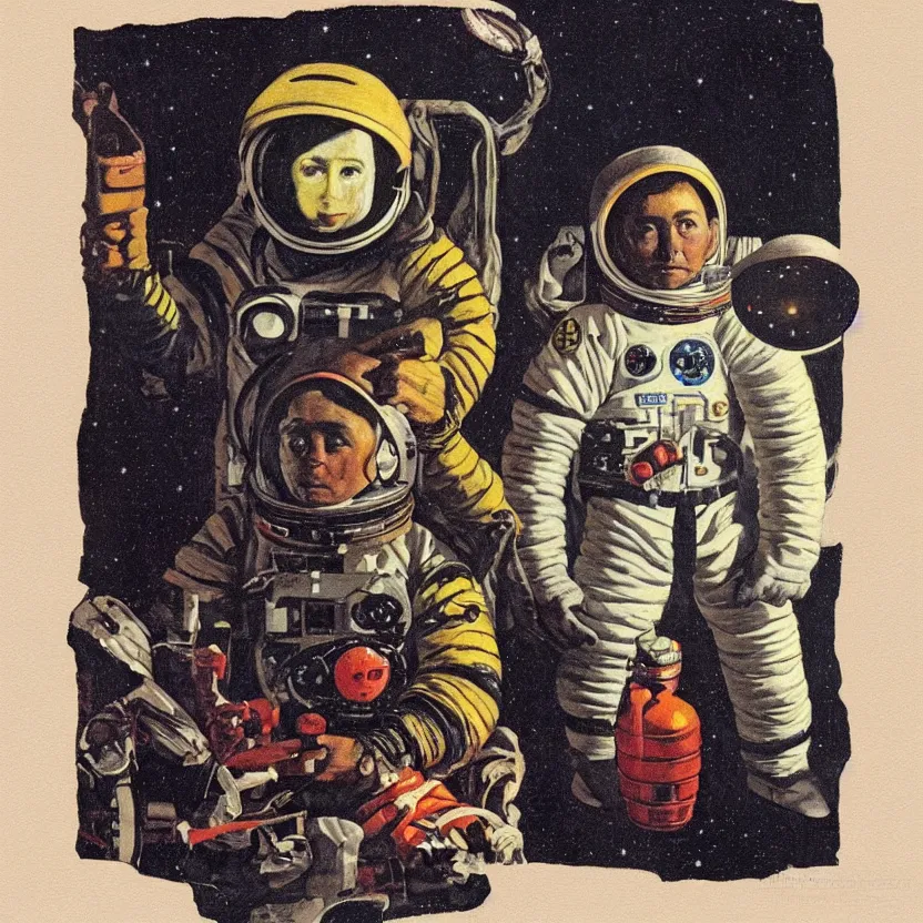 Image similar to portrait of an aztec astronaut, painted by norman rockwell. dark, moody lighting. soft gradients.