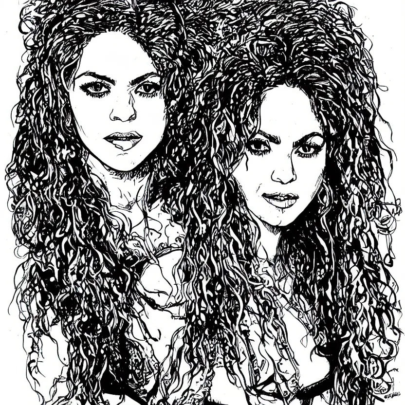 Image similar to portrait of shakira in the style of marc silvestri pen and ink drawing, high detail