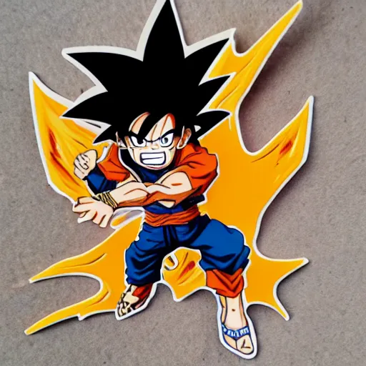 Image similar to die cut sticker, goku one piece style, splatter paint