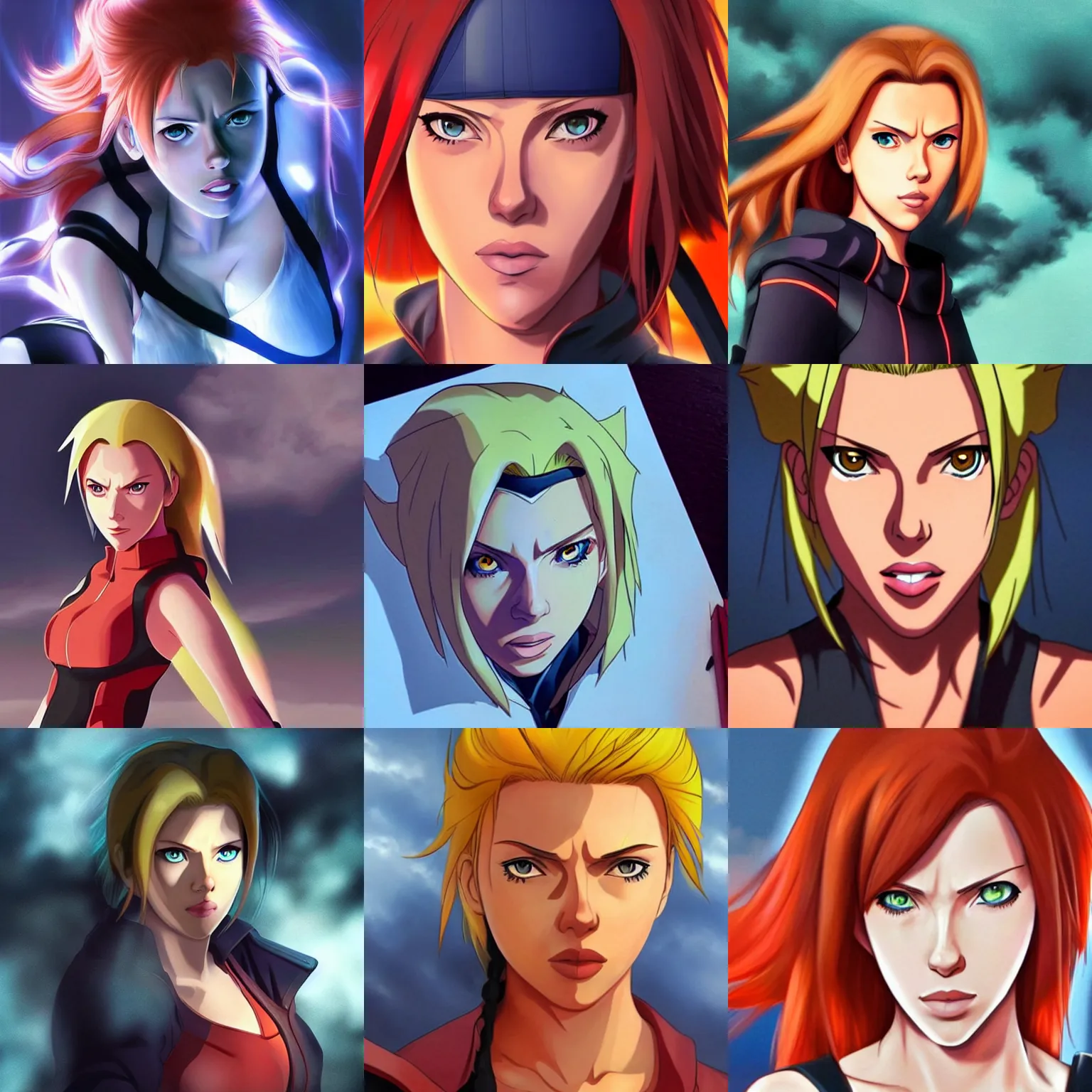 Prompt: scarlett johansson as naruto anime character, dramatic lighting, hyper realism,