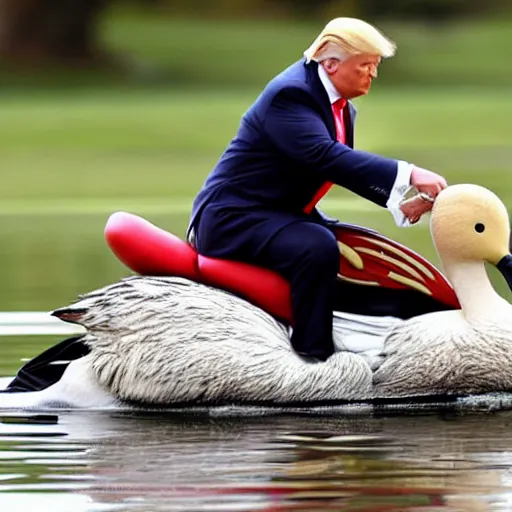 Prompt: donald trump riding a duck