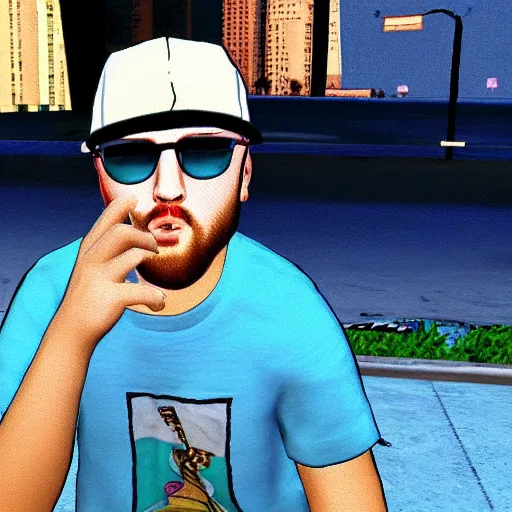 Prompt: mac miller, in gta vice city, screenshot