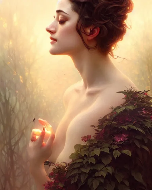 Prompt: a beautiful cinematic portrait sexy female angel, emmy rossum, fantasy forest landscape, fantasy magic, dark light night, intricate, elegant, sharp focus, illustration, highly detailed, digital painting, concept art, matte, art by wlop and artgerm and greg rutkowski and alphonse mucha, masterpiece