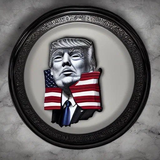 Image similar to trump making fun of cripple in striped prison clothes commemorative plate, 3 d high definition, trending on artstation, intricate detail, finely detailed, small details, extra detail, photorealistic, high resolution, vray, 8 k, octane, hdr, hyper detailed, insane details, intricate, elite, ornate, elegant, luxury