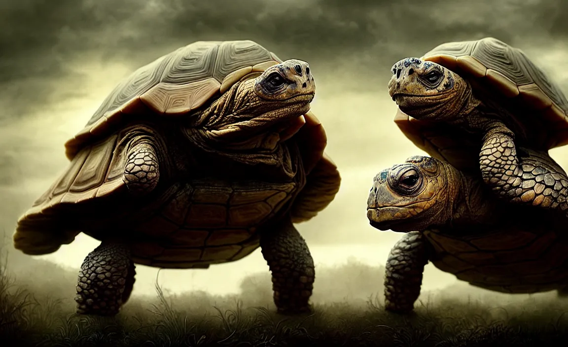 Prompt: epic professional digital art of hungry monstrous tortoise, faint taupe moody atmospheric lighting, painted, intricate, detailed, detailed, foreboding, by leesha hannigan, wayne haag, reyna rochin, ignacio fernandez rios, mark ryden, iris van herpen,, epic, stunning, gorgeous, much wow, cinematic, masterpiece.