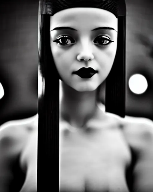 Image similar to black and white dreamy young beautiful female artificial intelligence, metropolis, cinematic, rim light, bokeh, photo - realistic, elegant, high detail, 8 k, masterpiece, photo taken in 1 9 3 0