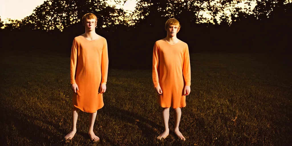 Image similar to handsome young man wearing a dress terror love pain joy fear moody lighting golden hour highly detailed sharp zeiss lens 1. 8 high contrast wolfgang tillmans ryan mcginley david armstrong