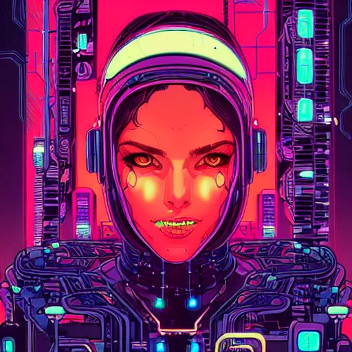 Image similar to a portrait of a beautiful cybernetic woman connected to a synthesizer from hell, wires, cyberpunk concept art by josan gonzales and dan mumford