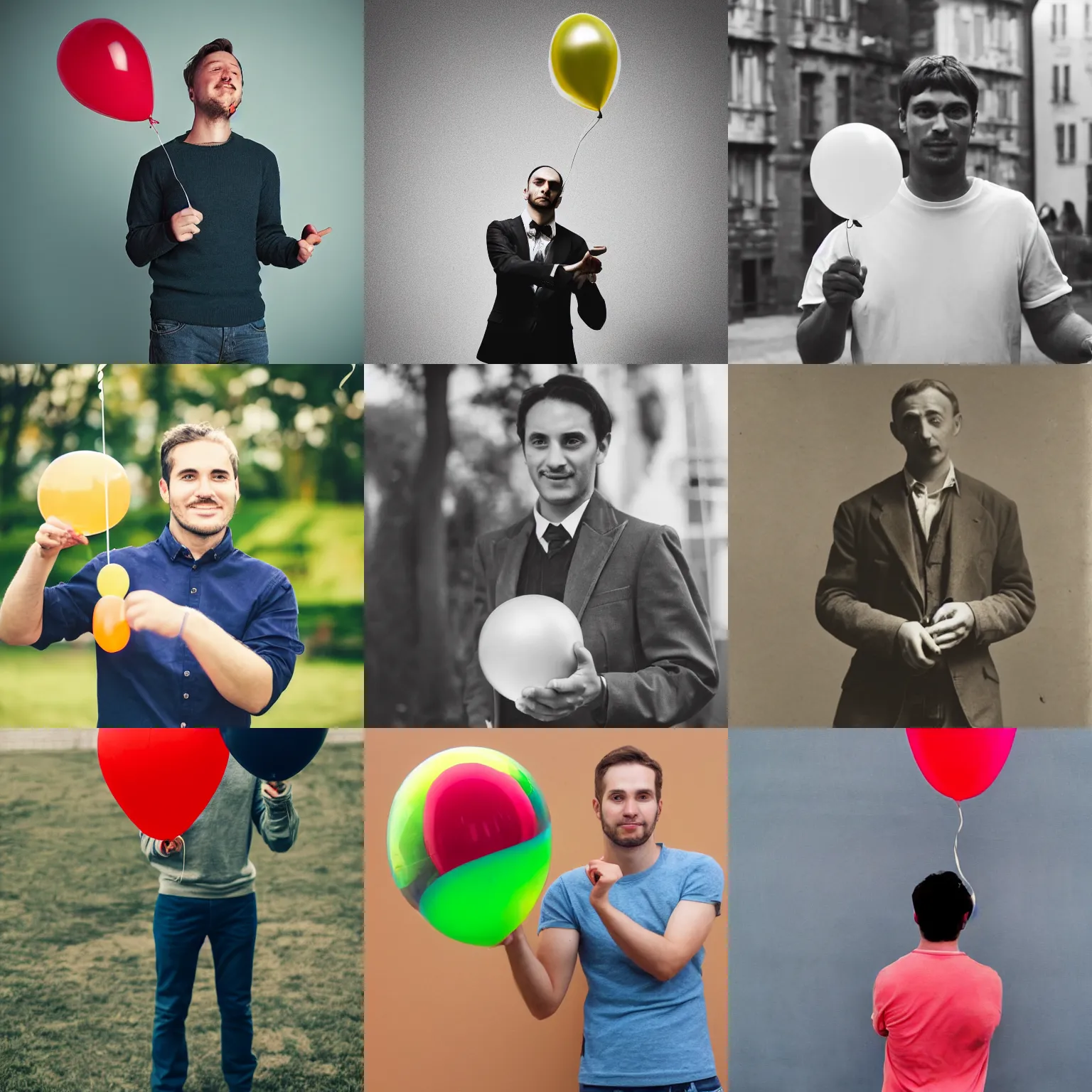 Prompt: man holding a balloon, photo