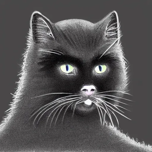 Image similar to a big indifferent looking dark grey cat with white belly, white paws and white face markings with long fur and fluffy tail sitting, intricate, elegant, highly detailed, digital painting, artstation, concept art, matte, sharp focus, illustration, art by Leonardo da vinci