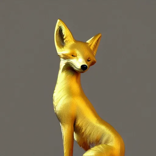 Prompt: gold plated statue of a fox holding a microphone, trending on artstation