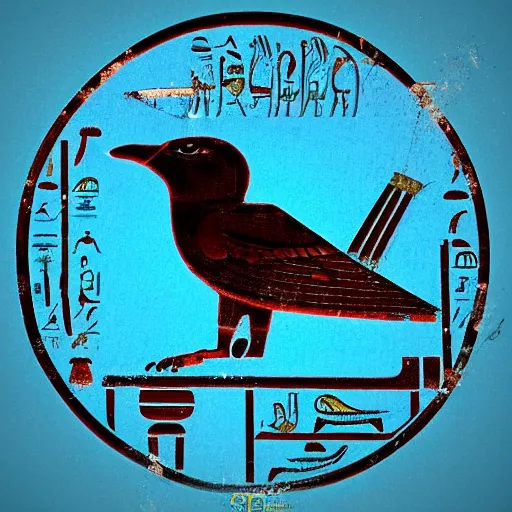 Image similar to Ancient egyptian version of the Twitter logo, hieroglyphic, blue bird, inspired by Horus, Egyptian, very dramatic, moody lighting, UHD, beautiful, ultra realistic, epic, 8k render, Octane render