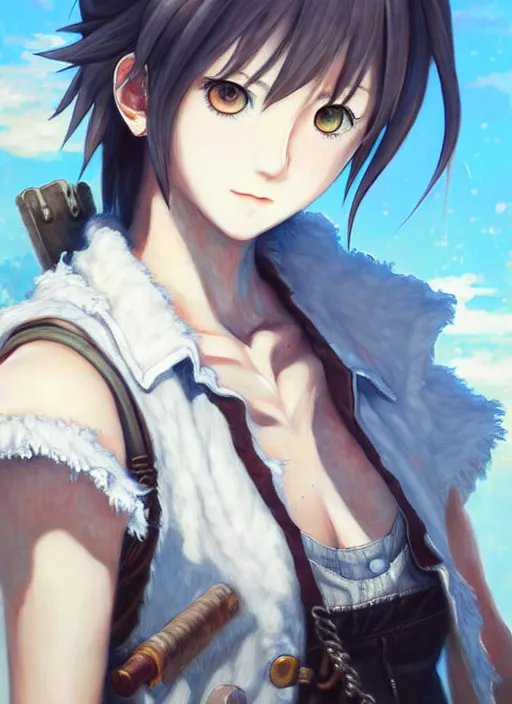 Prompt: a portrait of nekomimi wearing white vest, and denim shorts an ultrafine detailed painting, detailed painting, detailed eyes!!, final fantasy octopath traveler lovecraft cosmc horror