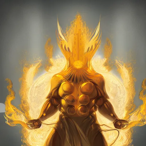 Prompt: a god made of golden fire, concept art, digital illustration