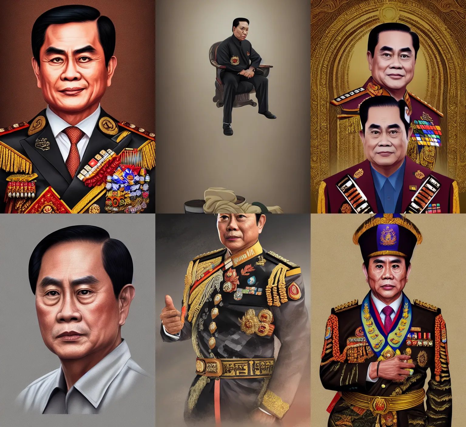 Prompt: Portrait of Prayut Chan-o-cha. digital art. trending on artstation. HD. 8K. highly detailed. good lighting. beautiful. epic. masterpiece.