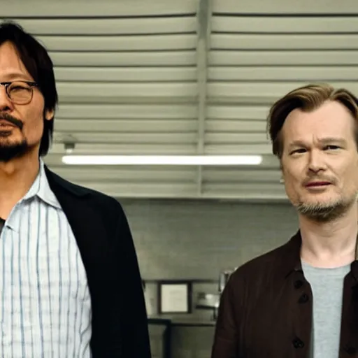 Prompt: Hideo Kojima and Christopher Nolan in Breaking Bad