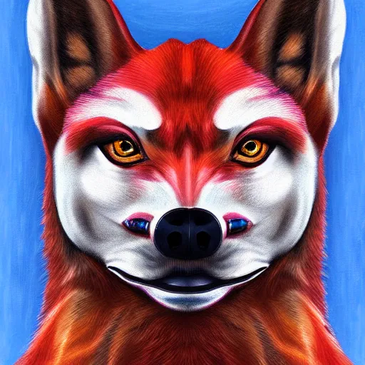 Image similar to zoomorphic a red face wolf, pepe the frog like face, digital painting, ultra sharp, by gary cook